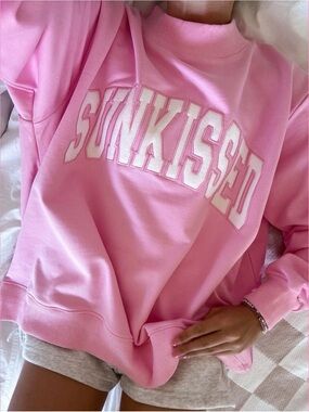 Sunkissed Coconut Mock Neck Embroidery Oversized Sweatshirt in Lottie Pink